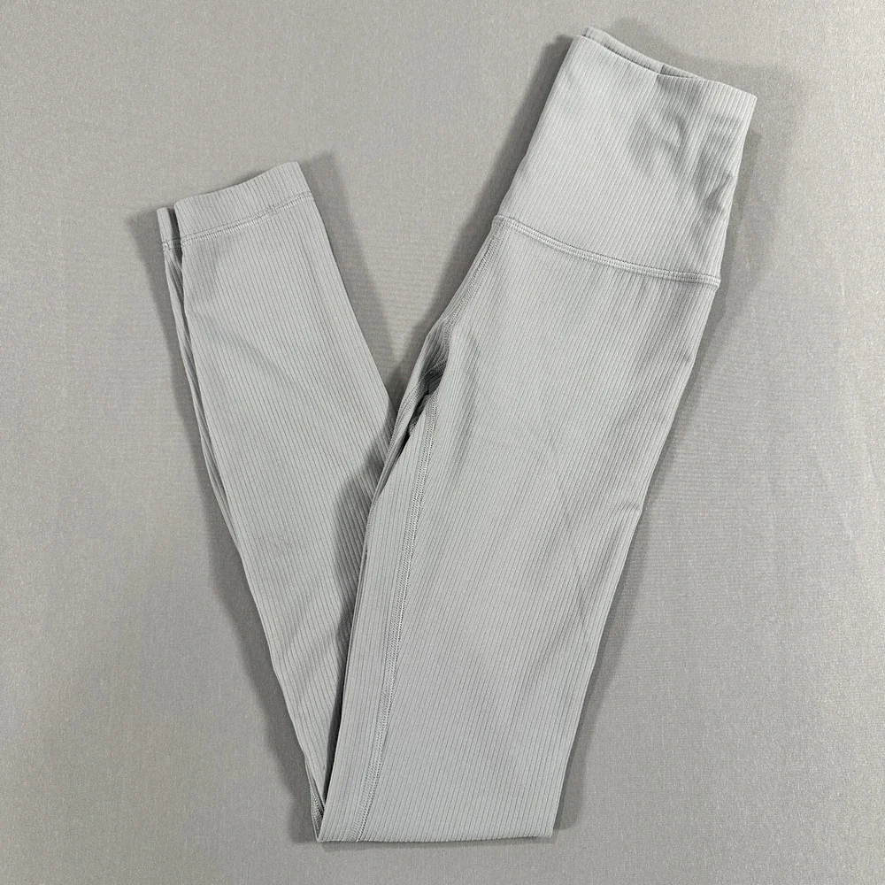 Lululemon Leggings Womens 0 Gray High Rise Ankle Ribbed Nylon Spandex Yoga Gym